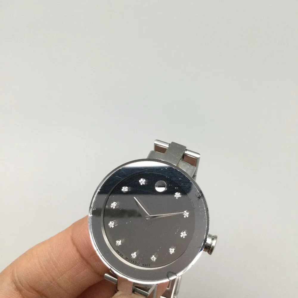 Swiss Movado Mirror Sapphire Watch Women 28mm Silver Tone New Battery 7.25